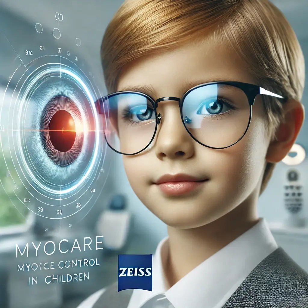 DALL·E 2025-02-24 10.48.33 - A professional and visually appealing image depicting a young child wearing glasses with a futuristic lens reflection symbolizing advanced eye care te